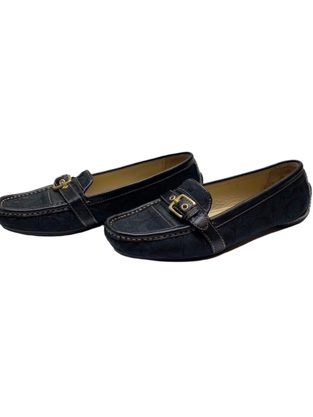 Coach Suzie Black Signature Canvas Loafers with Gold Buckle Size 10 M - Picture 7 of 9
